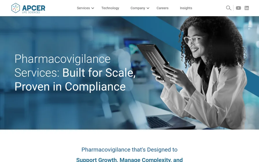 APCER Life Sciences pharmacovigilance page, captured 22 October 2026