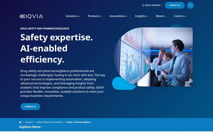 IQVIA safety and pharmacovigilance page, captured 22 October 2026