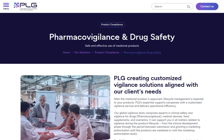 ProductLife Group pharmacovigilance and drug safety page, captured 22 October 2026