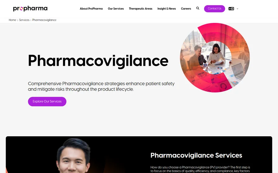 ProPharma pharmacovigilance service page, captured 22 October 2026