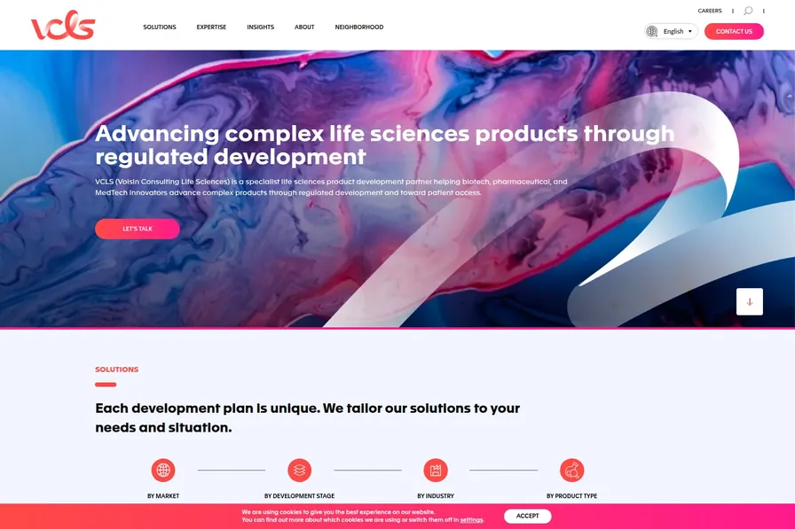 VCLS homepage showing its life-sciences development proposition