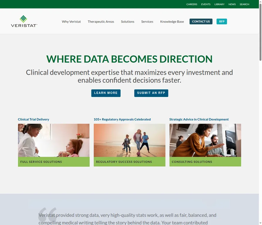 Veristat homepage showing its rare-disease and complex-therapy focus